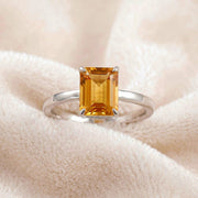 Citrine Emerald Cut Ring, Sterling Silver, 14K Gold Ring, Engagement Ring, November Birthstone Ring, Wedding Ring, Promise Ring, Gift Women