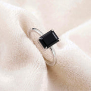 Black Onyx Emerald Cut Engagement Ring, 14k Gold, 925 Solid Silver Ring, Prong Setting Ring, Birthstone, Promise Ring, Mom Daughter Gift