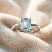 Aquamarine Emerald Cut Engagement Ring, Solitaire Promise Ring, 925 Solid Silver Ring, Prong Setting Ring, March Birthstone Ring, Women Gift