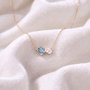 Aquamarine Two Stone Necklace, Blue Gemstone Necklace, Moissanite Toi et Moi Necklace Pendant, Bridal Jewelry, Wedding Anniversary Jewelry