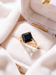 Black Onyx Asscher Cut Engagement Ring, Bezel Set Black Solitaire Ring Minimalist Gold Ring, Vintage Style Promise Ring, Bridal Jewelry Gift