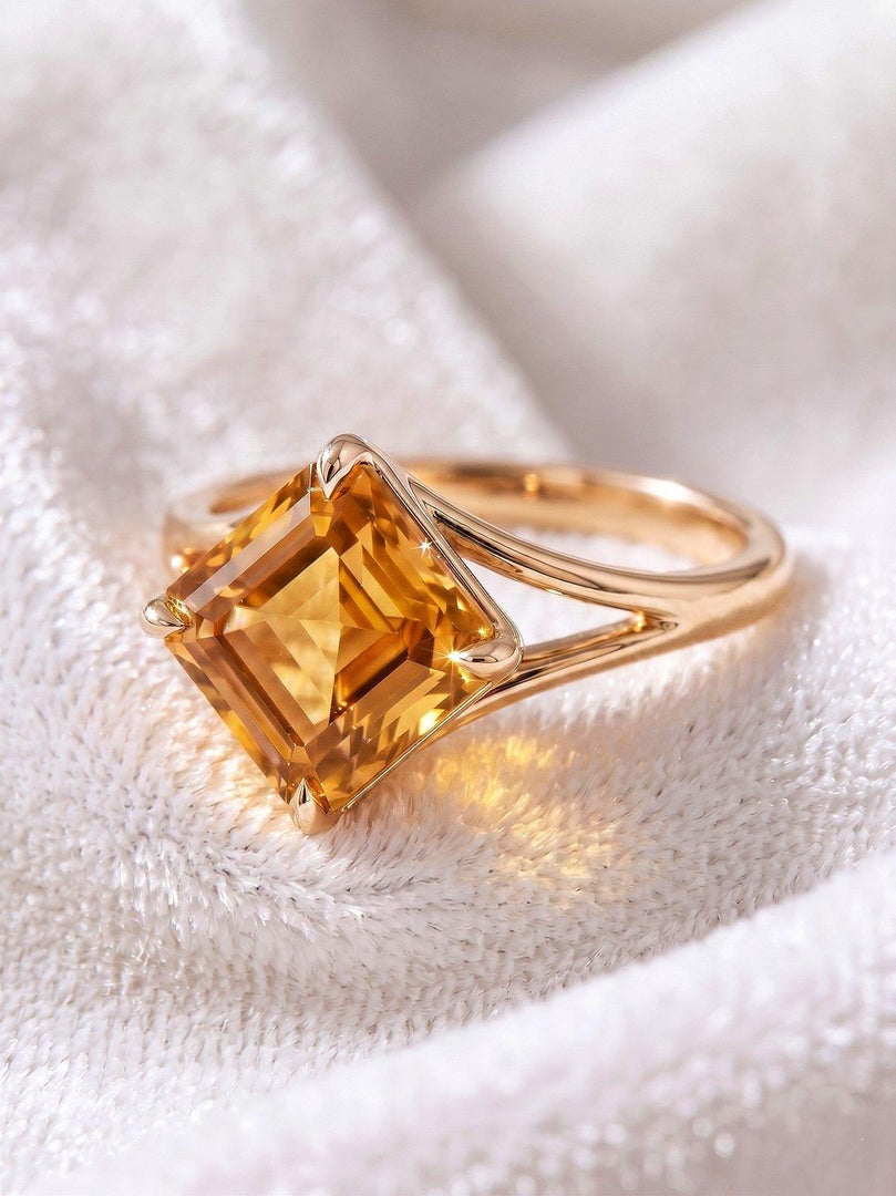 Natural Citrine Asscher Cut Engagement Ring Bezel Set Square Cut Ring, Minimalist Gold Ring, Vintage Style Promise Ring, Bridal Jewelry Gift