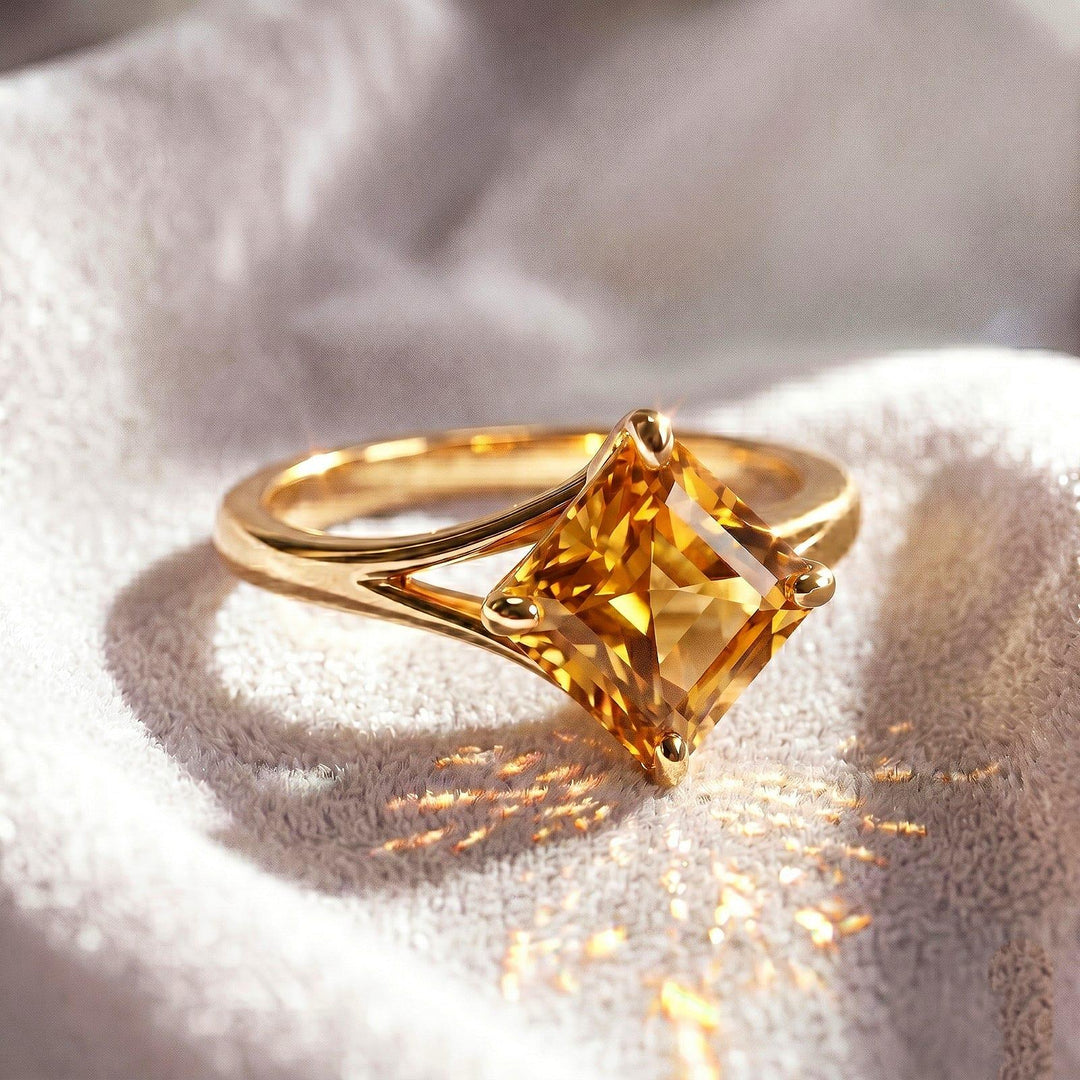 Natural Citrine Asscher Cut Engagement Ring Bezel Set Square Cut Ring, Minimalist Gold Ring, Vintage Style Promise Ring, Bridal Jewelry Gift