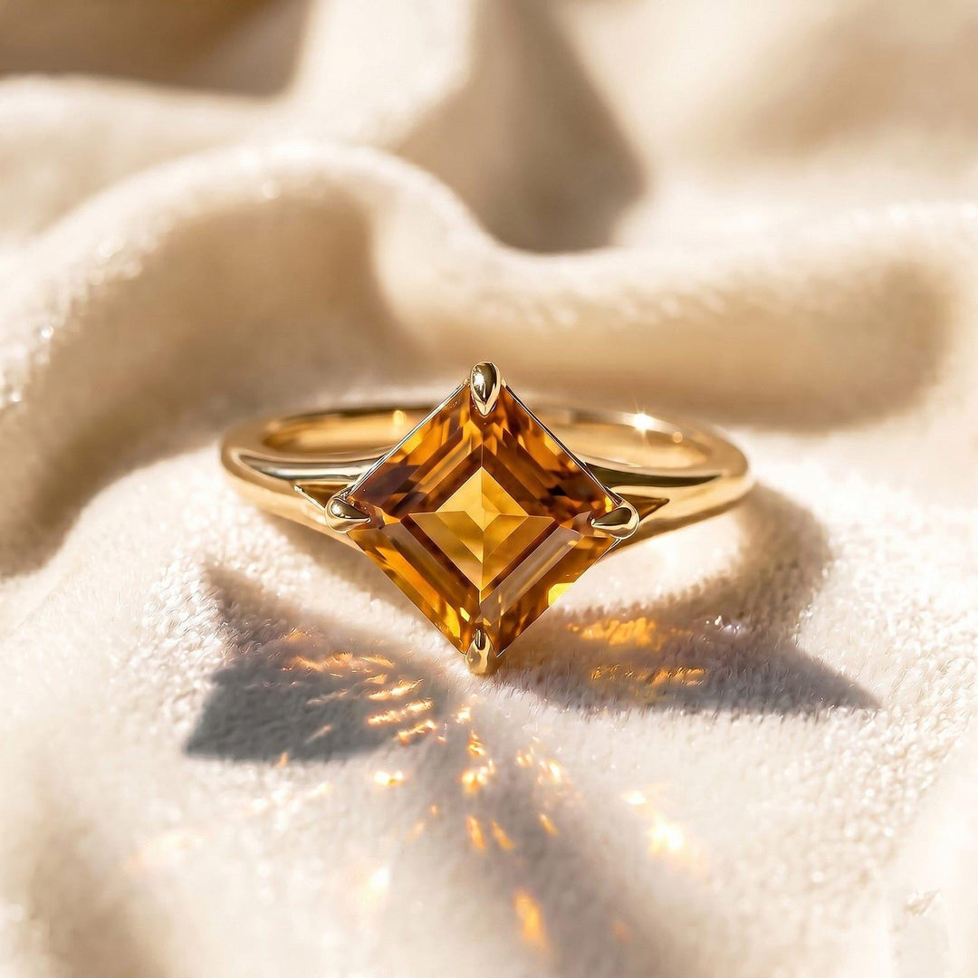 Natural Citrine Asscher Cut Engagement Ring Bezel Set Square Cut Ring, Minimalist Gold Ring, Vintage Style Promise Ring, Bridal Jewelry Gift