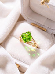 Green Amethyst Ring, Asscher Cut, 14K Gold Bezel, Lab Created Green Stone Solitaire, Minimalist Statement Jewelry, Unique Anniversary Gift