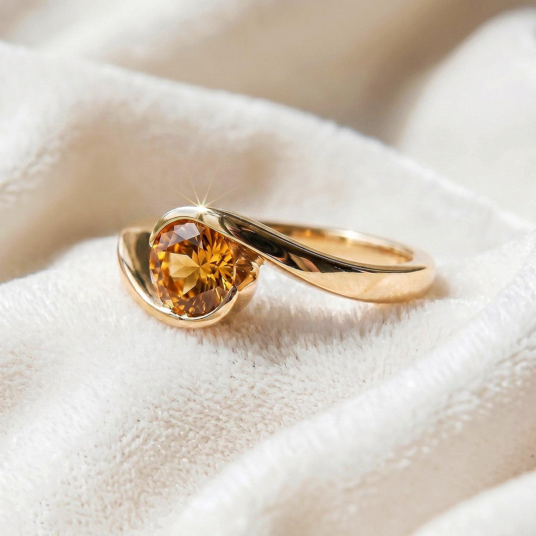 Citrine Round Engagement Ring, Bezel Setting, 14K Gold Ring, Yellow Gemstone, November Birthstone, Minimalist Jewelry, Dainty Solitaire Ring