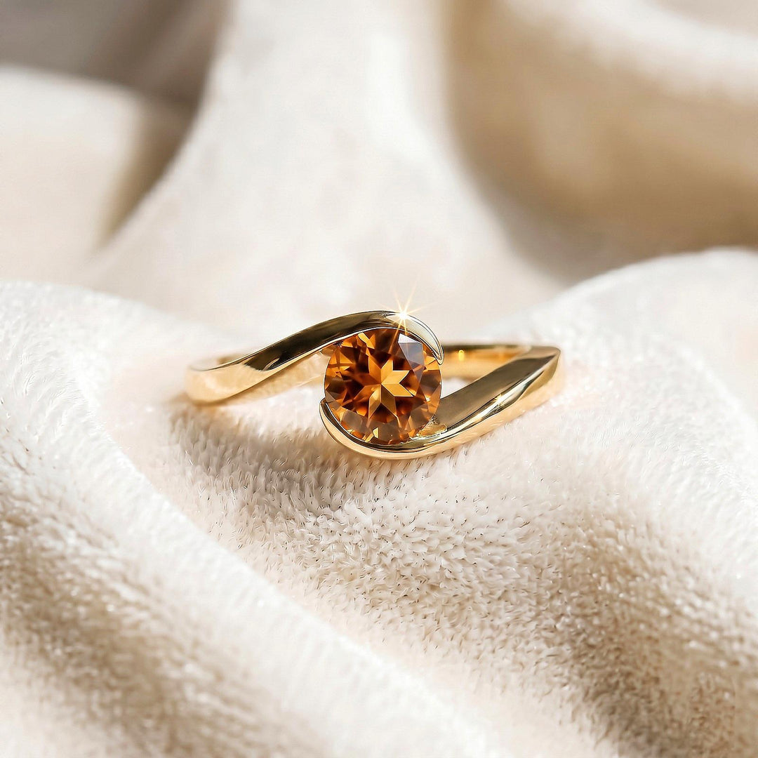 Citrine Round Engagement Ring, Bezel Setting, 14K Gold Ring, Yellow Gemstone, November Birthstone, Minimalist Jewelry, Dainty Solitaire Ring