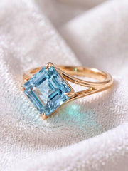 Aquamarine Asscher Cut Engagement Ring, Bezel Set Blue Solitaire Ring, Minimalist Gold Ring, Vintage Style Promise Ring, Bridal Jewelry Gift