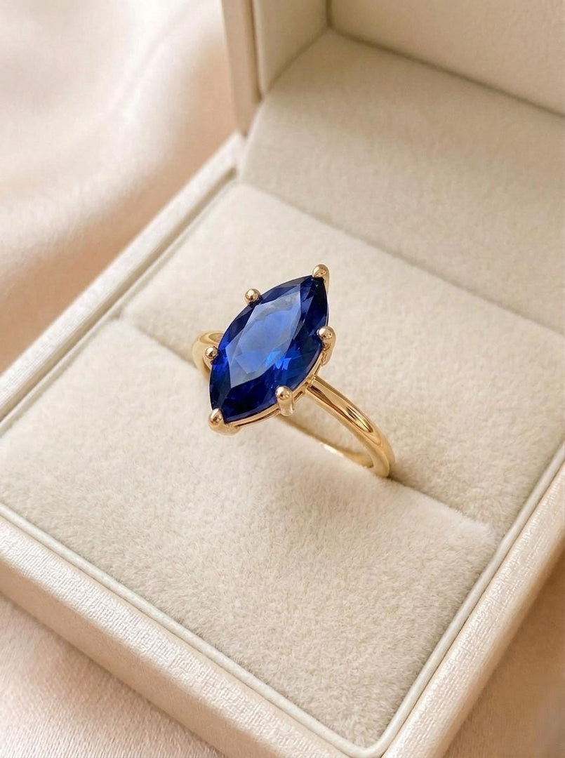 London Blue Topaz Engagement Ring, Marquise Cut, Blue Topaz Ring, Statement Prong Ring,  Women Minimalist Ring, Handmade Ring, Gift For Her