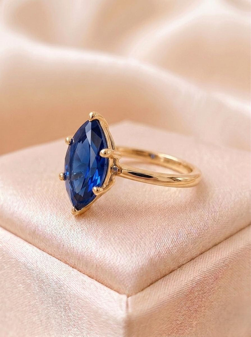 London Blue Topaz Engagement Ring, Marquise Cut, Blue Topaz Ring, Statement Prong Ring,  Women Minimalist Ring, Handmade Ring, Gift For Her