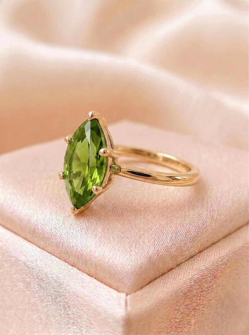 Marquise Peridot Ring, 14k Gold Vermeil, Sterling Silver