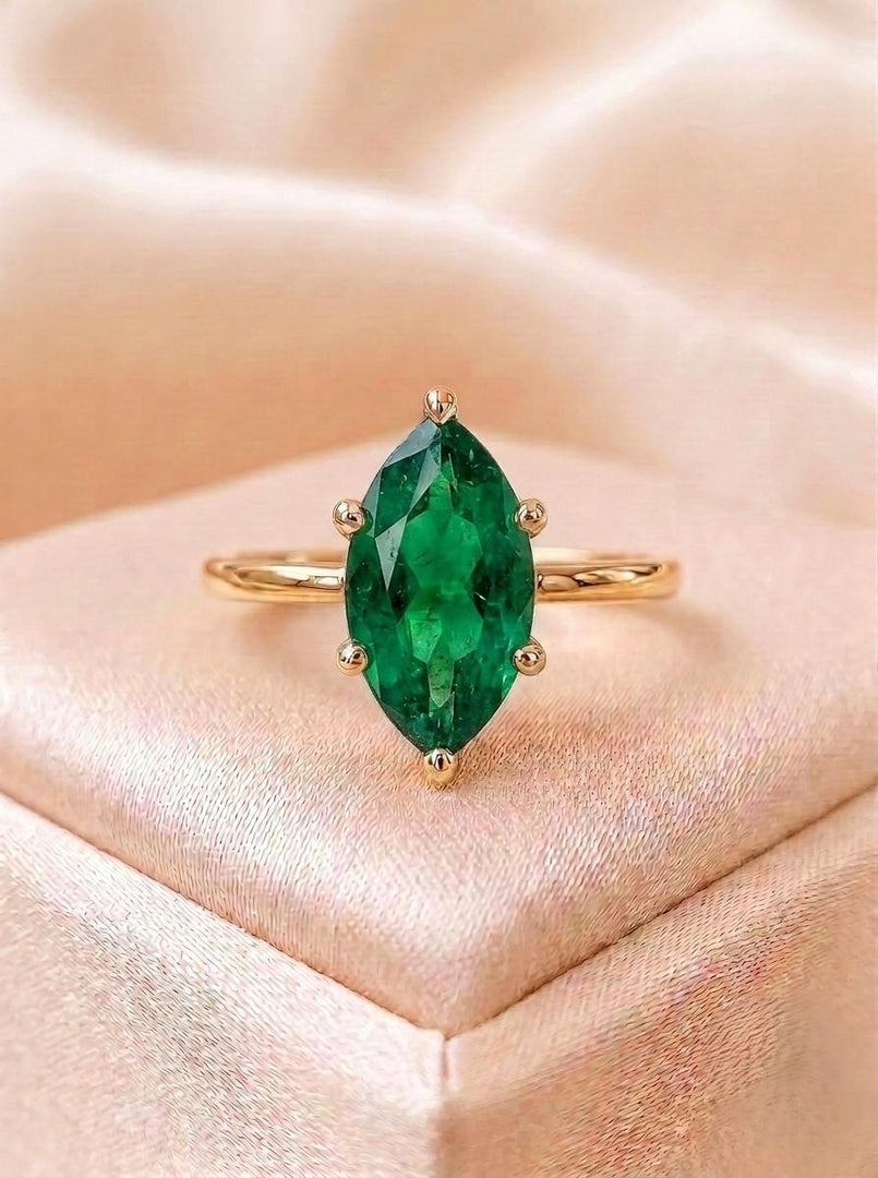 Lab Emerald Engagement Ring, Marquise Emerald Ring, Solitaire Ring, Marquise Emerald Ring, Promise Rings, For Her Anniversary Gifts For Wife