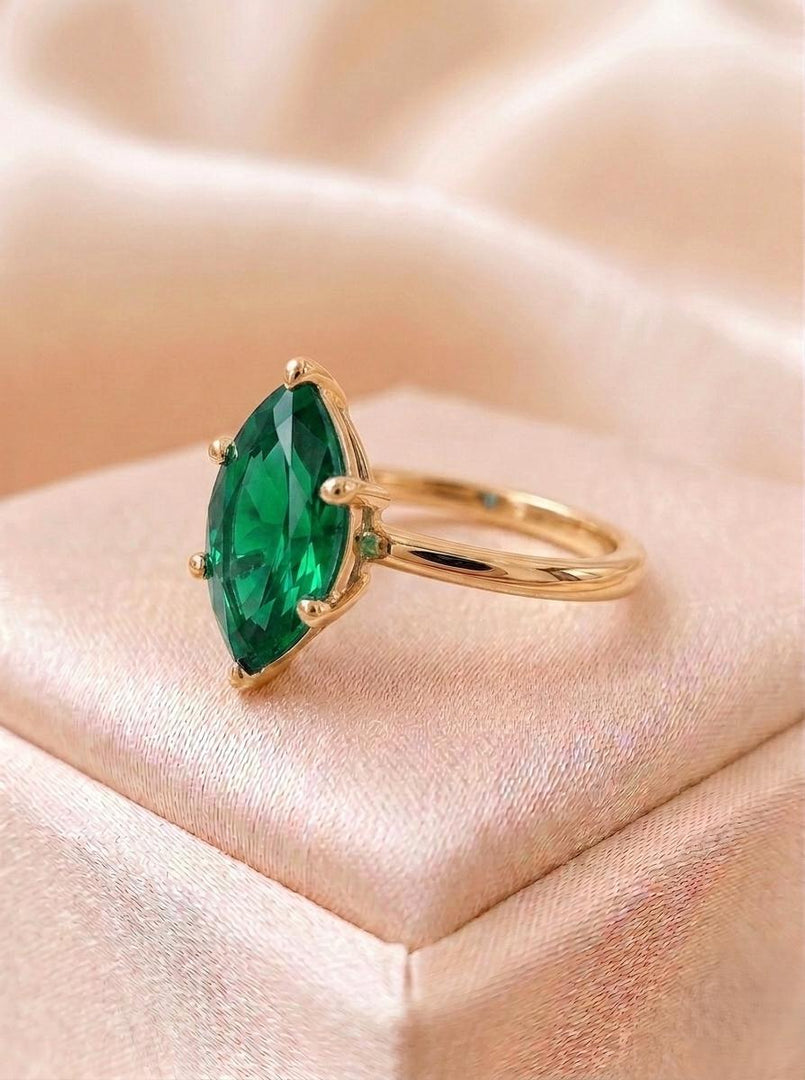 Lab Emerald Engagement Ring, Marquise Emerald Ring, Solitaire Ring, Marquise Emerald Ring, Promise Rings, For Her Anniversary Gifts For Wife