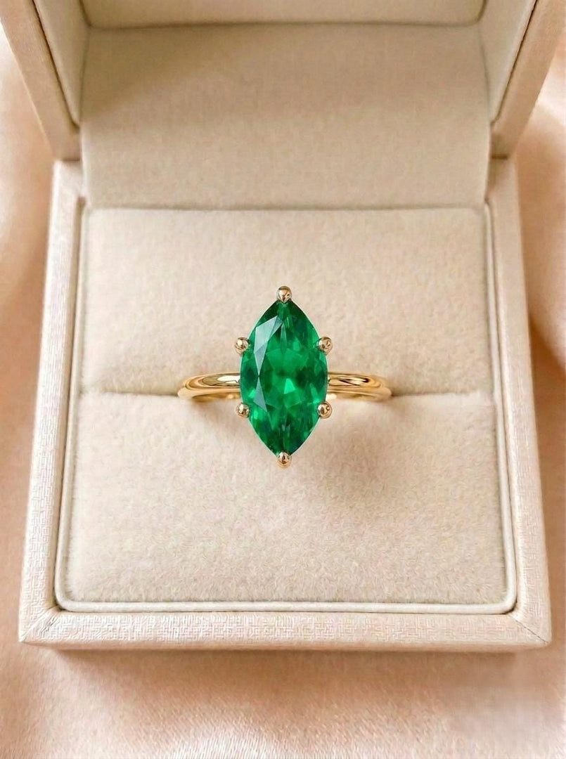 Lab Emerald Engagement Ring, Marquise Emerald Ring, Solitaire Ring, Marquise Emerald Ring, Promise Rings, For Her Anniversary Gifts For Wife