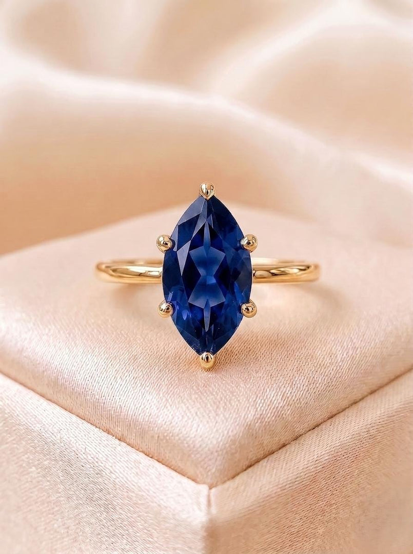 Blue Sapphire Engagement Ring, Marquise Cut, 14K Gold Ring, November Birthstone, Minimalist Jewelry, Blue Gemstone Ring, Women Gift for her