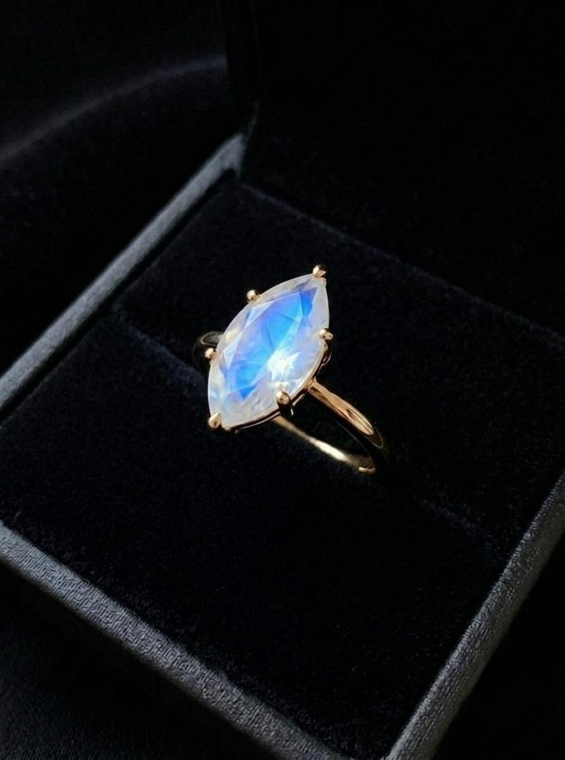 Moonstone Engagement Ring, Marquise Cut, Solitaire Ring, 14K Gold, Wedding Ring, June Birthstone, Promise Ring, Minimalist Bridal Jewelry