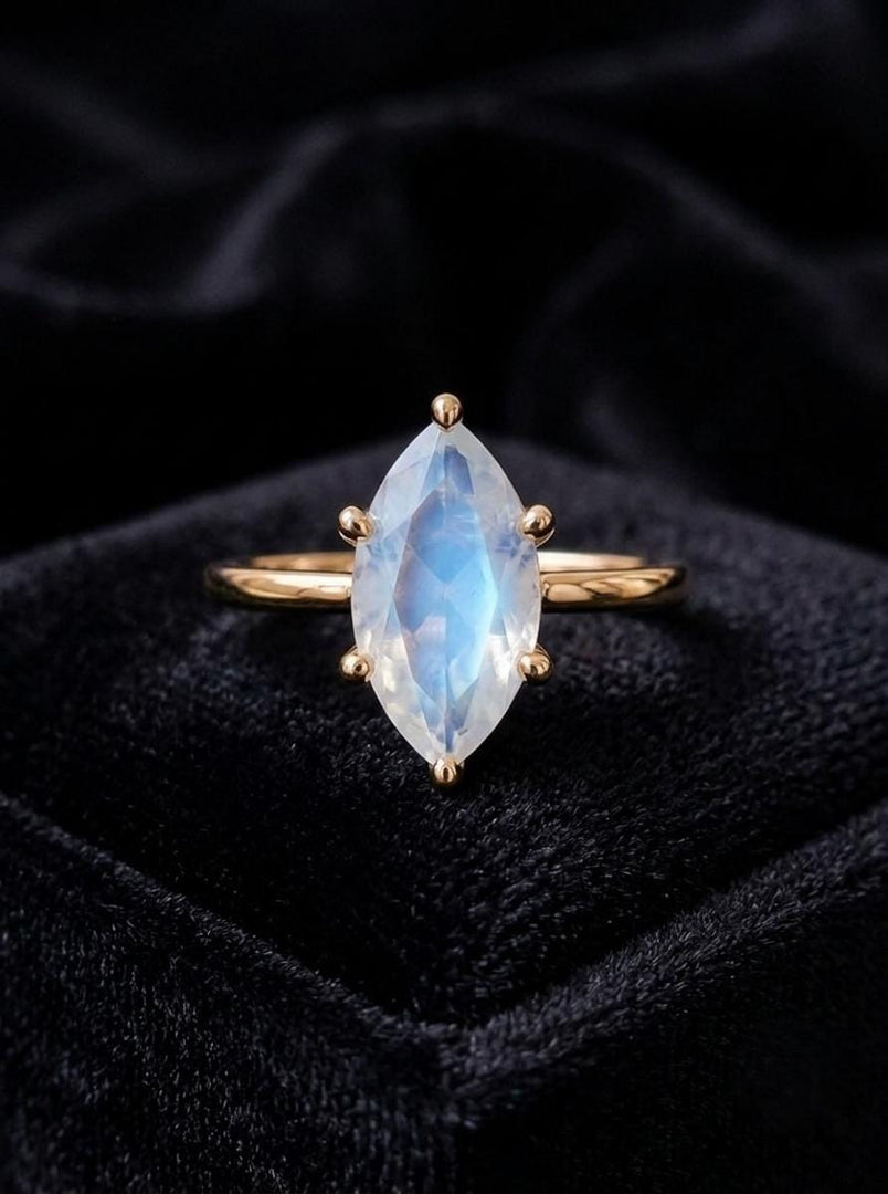 Moonstone Engagement Ring, Marquise Cut, Solitaire Ring, 14K Gold, Wedding Ring, June Birthstone, Promise Ring, Minimalist Bridal Jewelry