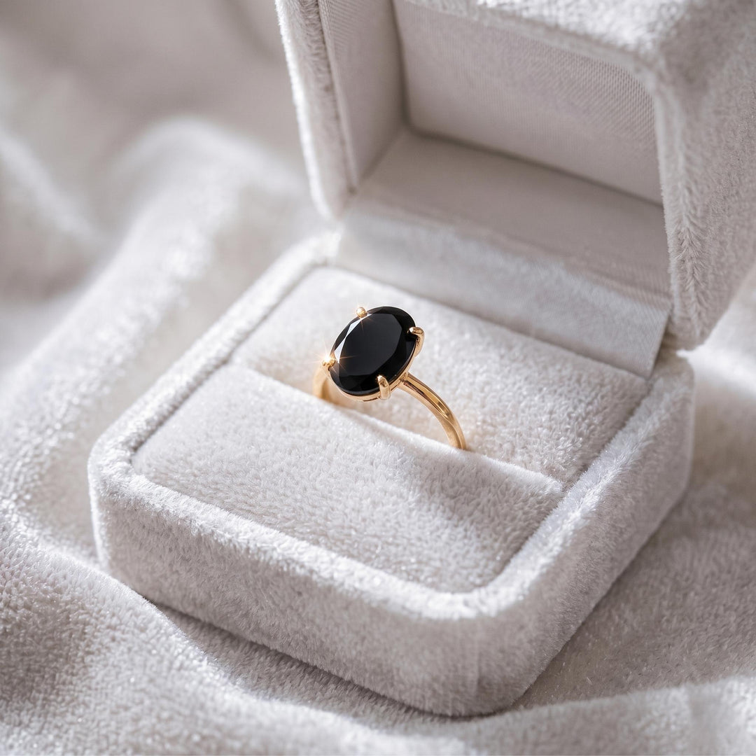 Black Onyx Engagement Ring, Oval Cut, Natural Black Onyx, 14K Gold, Beautiful Ring, Women Ring, Halo Bridal Ring, Promise Ring Gift For Her