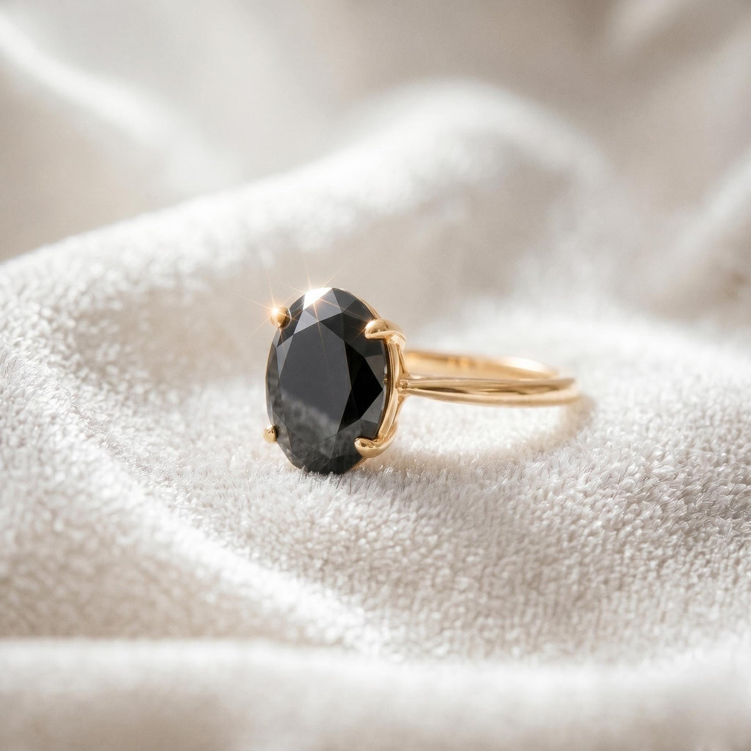 Black Onyx Engagement Ring, Oval Cut, Natural Black Onyx, 14K Gold, Beautiful Ring, Women Ring, Halo Bridal Ring, Promise Ring Gift For Her