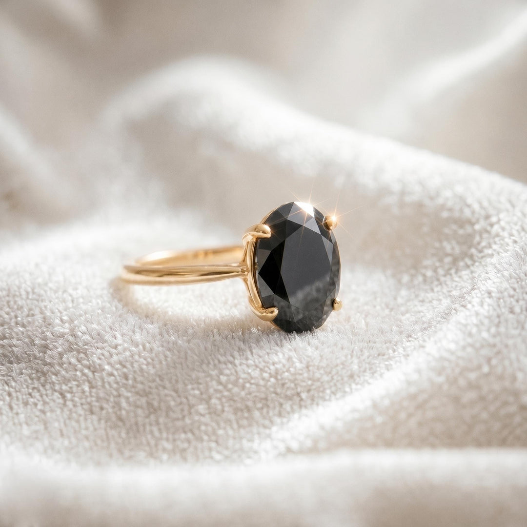 Black Onyx Engagement Ring, Oval Cut, Natural Black Onyx, 14K Gold, Beautiful Ring, Women Ring, Halo Bridal Ring, Promise Ring Gift For Her