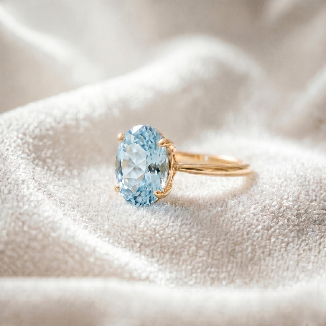 Aquamarine Engagement Ring, Oval Cut, 14K Gold Solitaire Ring, Minimalist Travel Ring, March Birthstone Women Ring Promise Ring, Bridal Ring