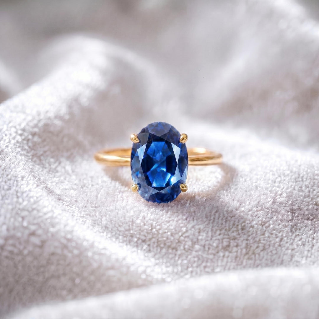 Blue Sapphire Engagement Ring, Oval Cut Ring, Blue Gemstone Band, Travel Ring, Promise Ring, Wedding Ring, September Stone, Women Ring Gift