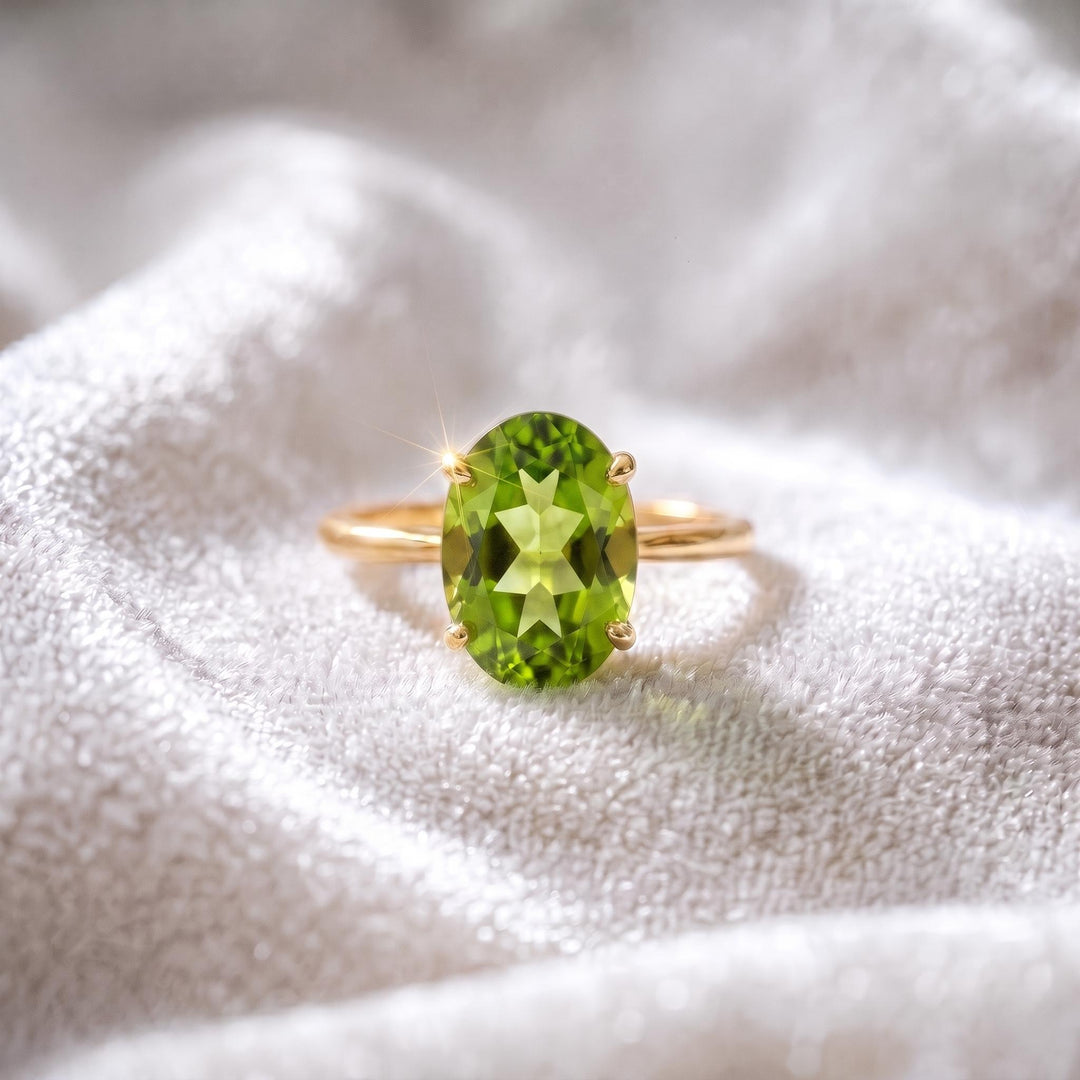 Green Peridot Ring, Engagement Ring, Oval Cut Ring, Green Gemstone Jewelry, 14K Gold, Solitaire Ring, August Birthstone, Women Gift for Her