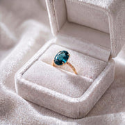 London Blue Topaz Engagement Ring, Oval Shape Ring, 14K Gold, Vermeil Six Prong Solitaire Ring, Women Ring, Promise Ring, Anniversary Gift,