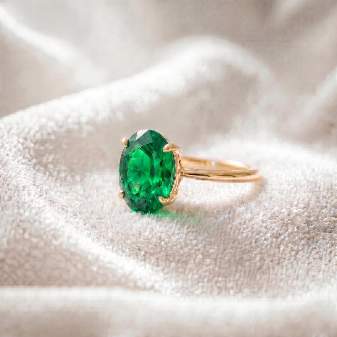 Green Emerald Engagement Ring, Oval Cut, 14k Gold Ring, May Birthstone, Promise Ring, Wedding Ring, Bridal Ring, Proposal Gift For Women