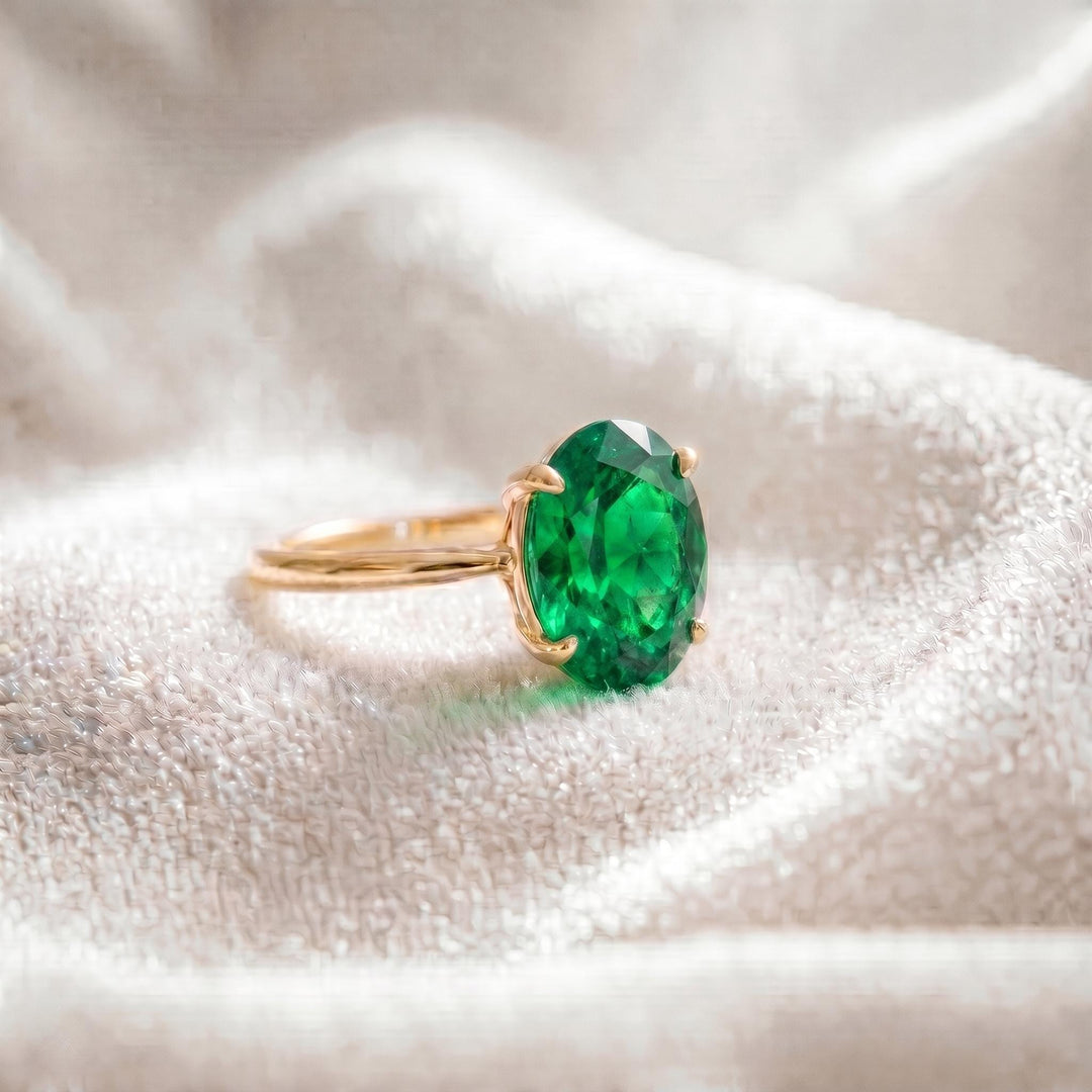 Green Emerald Engagement Ring, Oval Cut, 14k Gold Ring, May Birthstone, Promise Ring, Wedding Ring, Bridal Ring, Proposal Gift For Women