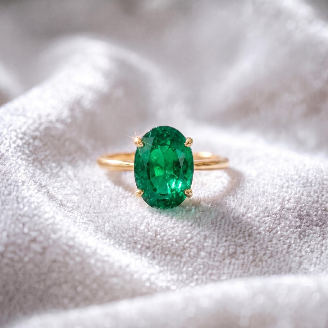 Green Emerald Engagement Ring, Oval Cut, 14k Gold Ring, May Birthstone, Promise Ring, Wedding Ring, Bridal Ring, Proposal Gift For Women