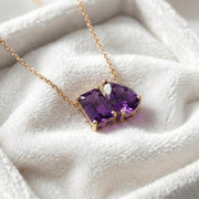 Amethyst Necklace, Purple Gemstone Necklace, Toi et Moi Necklace Pendant, Gift for Her, Bridal Jewelry, Wedding Jewelry, Anniversary Gift