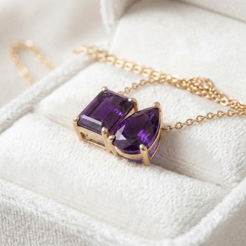 Amethyst Necklace, Purple Gemstone Necklace, Toi et Moi Necklace Pendant, Gift for Her, Bridal Jewelry, Wedding Jewelry, Anniversary Gift