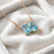Aquamarine Two Stone Necklace, Blue Gemstone Necklace, Toi et Moi Necklace Pendant, Bridal Jewelry, Wedding Jewelry Anniversary Gift For Her