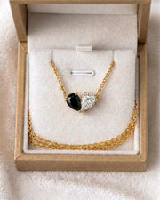 Black Onyx Necklace, Toi et Moi Pendant, 14k Gold, Two Stone Pendant, Black Onyx Moissanite Pear Necklace, Anniversary Jewelry Gift for Her