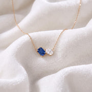 Sapphire Two Stone Necklace, Moissanite Gemstone Necklace, Toi et Moi Necklace,  Bridal Jewelry, Wedding Jewelry,  Women Necklace For Gift