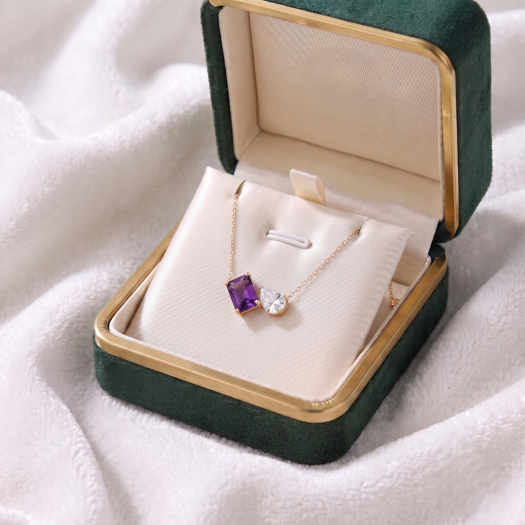Purple Amethyst Necklace, Toi et Moi Pendant, 14K Gold, Two Stone Pendant, Emerald  Amethyst Moissanite Necklace, Anniversary Pendant Gift