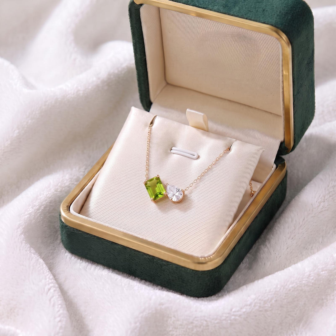 Peridot Women Necklace, Toi et Moi Pendant, Gold Personalized, Two Stone Pendant, Peridot Pear Moissanite Necklace, Anniversary Gift for Her