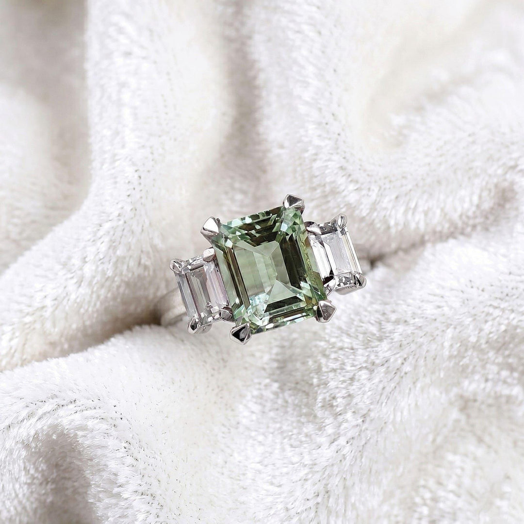 Emerald Cut Green Amethyst Ring, Gold Vermeil, Sterling Silver, Bridal Anniversary Gift