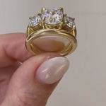 Load and play video in Gallery viewer, Moissanite Toi et Moi Ring - Cushion &amp; Round Cut, 14K Gold Wedding Split Shank Band
