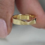 Load and play video in Gallery viewer, 14k Solid Gold Curved Cigar Wedding Band, V Shaped Chevron Stacking Ring, Minimalist Wide Band for Everyday Wear, Unique Engagement Gift
